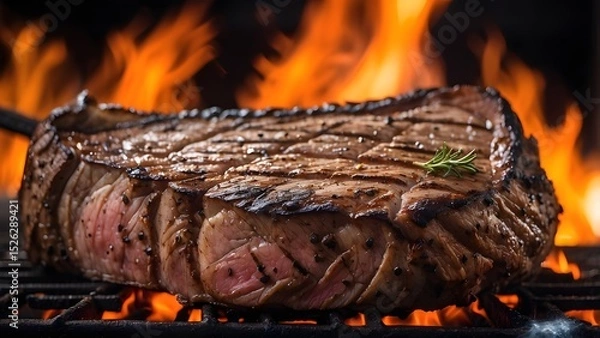 Fototapeta Close-up of Grilled Steak with Flames