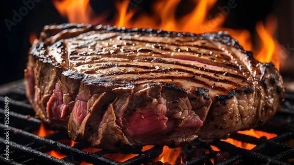Fototapeta Close-up of Grilled Steak with Flames