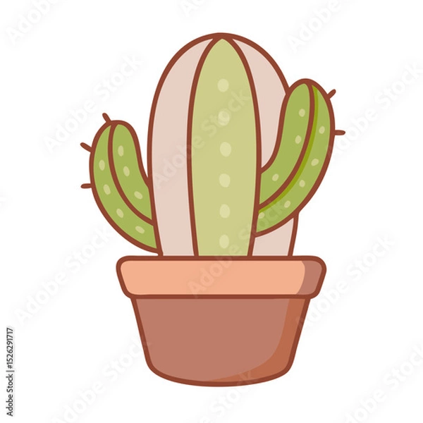 Obraz Cactus in a pot with green arms placed against a simple background inside a cozy indoor environment