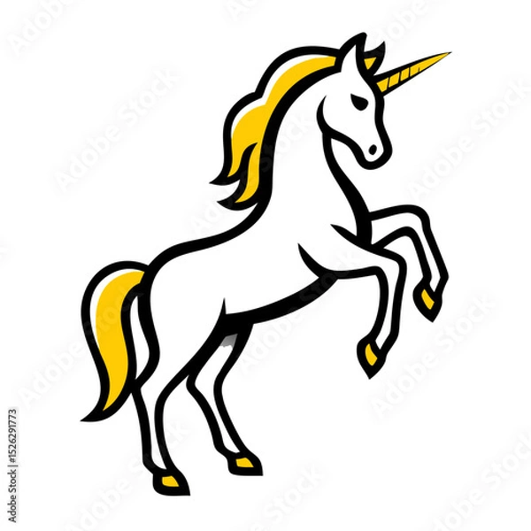 Obraz Majestic unicorn illustration with vibrant mane and detailed features and a striking golden horn