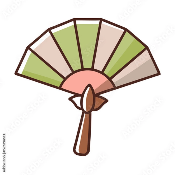 Fototapeta Colorful folding fan design featuring pastel colors and a wooden handle, created for decorative or functional use