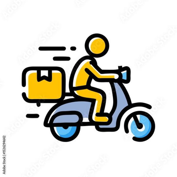 Fototapeta Delivery person riding a scooter with a package in an urban setting during the day