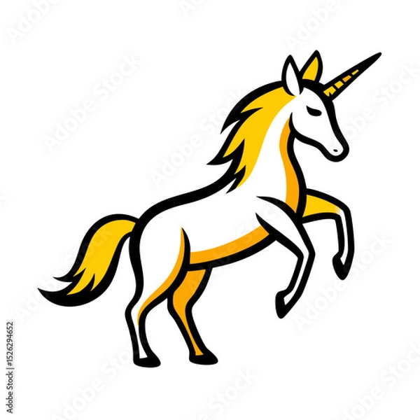 Fototapeta Colorful unicorn illustration with a golden mane rearing up against a simple background