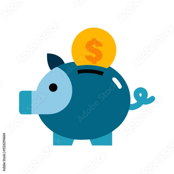 Fototapeta Modern piggy bank with a coin placed on top representing saving money for future goals and financial planning