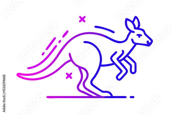 Fototapeta Kangaroo hopping in a stylized graphic design with vibrant colors on a white background