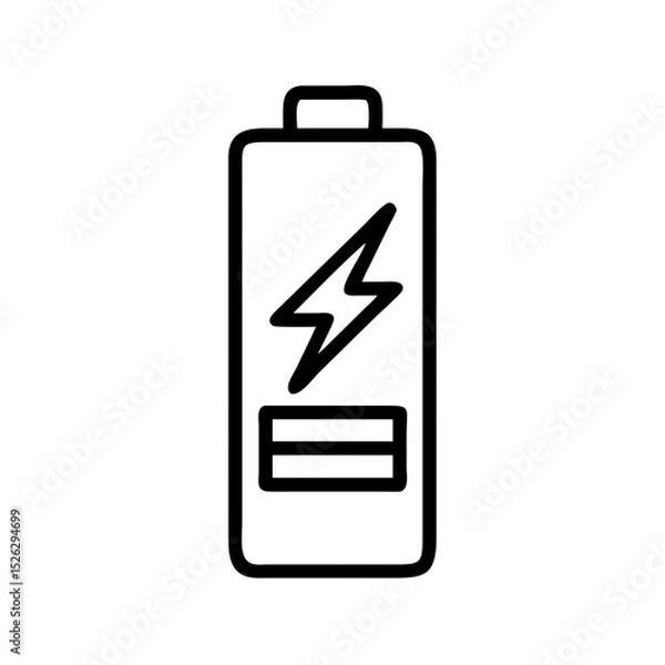 Fototapeta Battery icon with lightning bolt representing low charge status and energy needs in digital displays