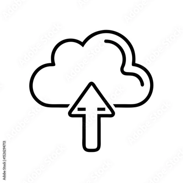 Fototapeta Cloud upload icon with an upward arrow on a simple background representing data transfer in digital technology