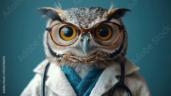 Fototapeta A wise owl dressed as a medical professional with a stethoscope