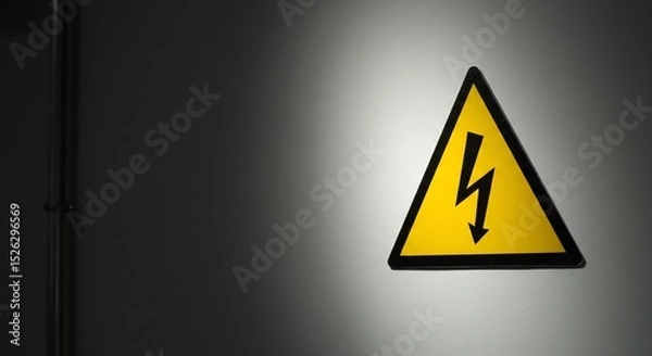 Obraz High voltage warning sign on a gray wall, safety first, electrical hazard