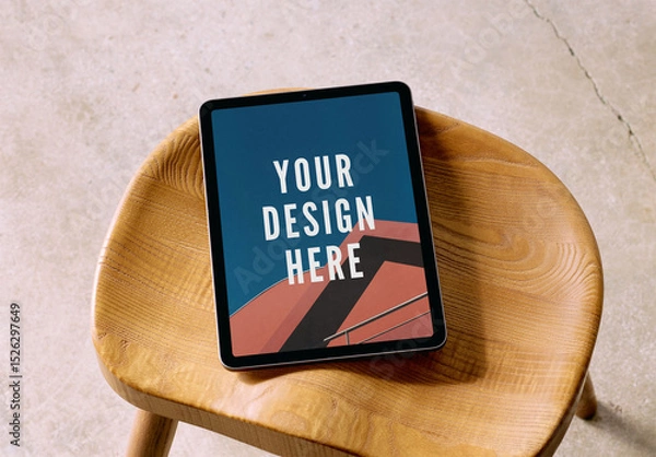 Fototapeta Mockup Of Customized Vertical Digital Tablet On Stool