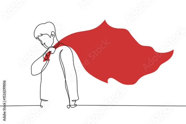 Fototapeta man holding a corner of a big red flag waving behind him - one line art vector. concept man red flag, dangerous partner for relationships or symbol of socialism and communism