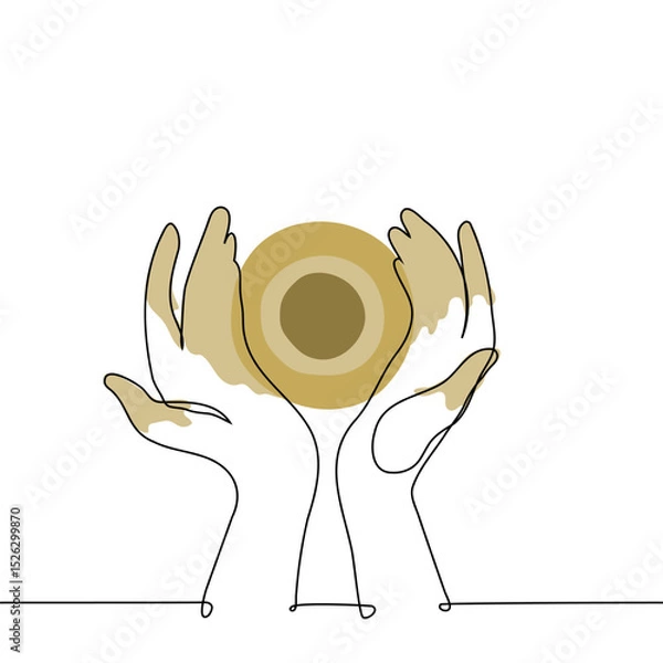 Fototapeta female hands molding a clay pot top view - one line art vector. concept art therapy, pottery, master class, crafting