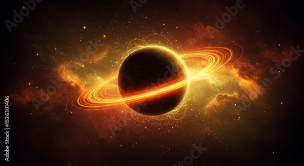 Fototapeta Planetary ring system in fiery nebula