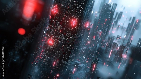 Fototapeta Cyberpunk Cityscape: Digital Metropolis at Night