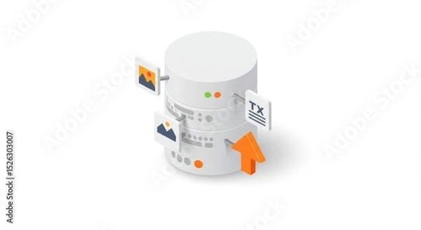 Obraz Server with documents and images processing, using an orange arrow for direction