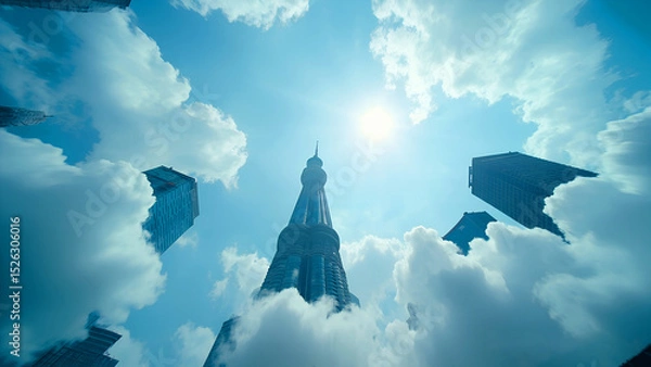 Fototapeta clouds over the city, building hight of coluds