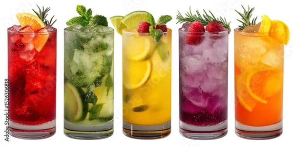 Obraz Five refreshing cocktails isolated on white background
