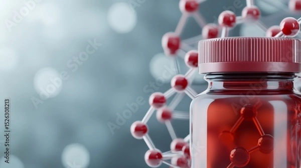 Fototapeta Medical-grade immunity vitamin bottle with stylized molecular graphics