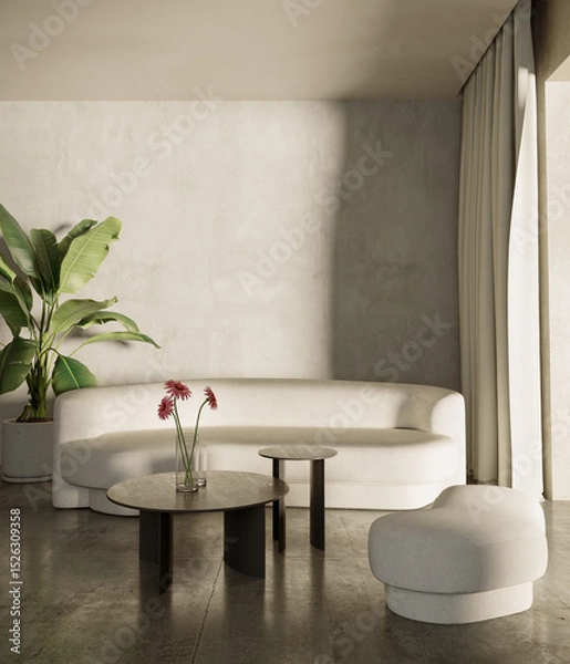 Fototapeta Large luxury modern bright interiors Living room mockup illustration 3D rendering image
