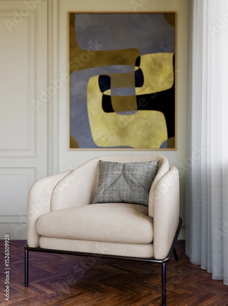 Fototapeta Large luxury modern bright interiors Living room mockup illustration 3D rendering image