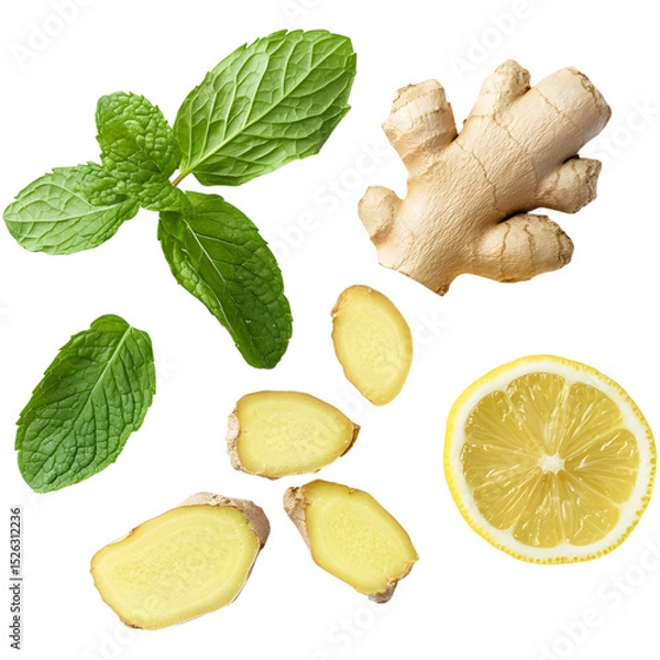 Obraz mint leaf  with ginger and lemon
