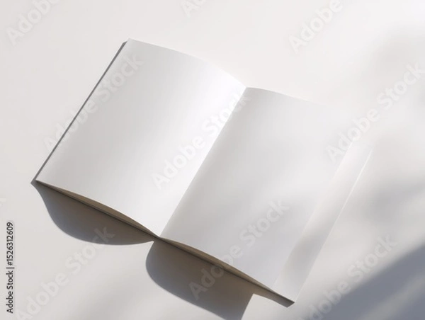 Fototapeta Open White Book Mockup on White Surface With Sunlight, Ideal for Branding and Marketing Collateral Presentation, and Creative Design Projects : Generative AI