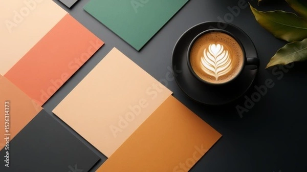 Fototapeta branding mood board with fonts, colors, logo variations, coffee beside