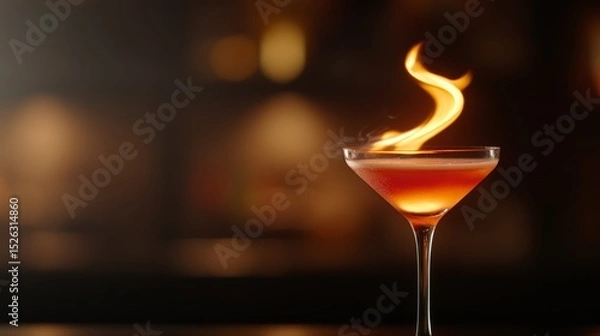 Fototapeta close-up of cocktail being flamed, intense focus, low light mood, high contrast