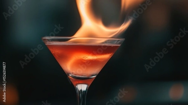 Fototapeta close-up of cocktail being flamed, intense focus, low light mood, high contrast