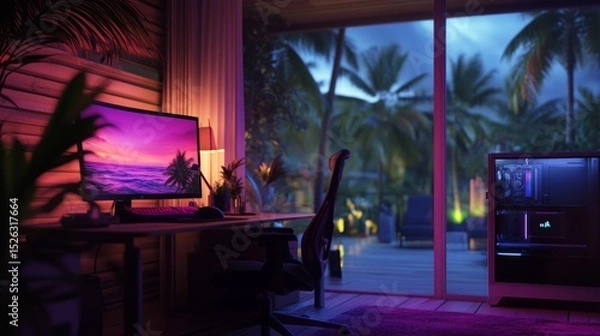Fototapeta online meeting in progress with remote workers, diverse team on video call, realistic lighting, modern home backgrounds