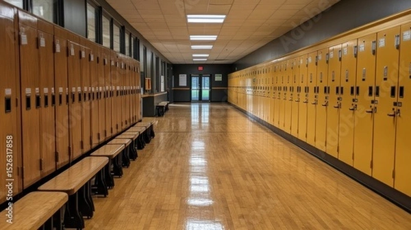 Fototapeta organized high school learning environment with lockers and structured layout
