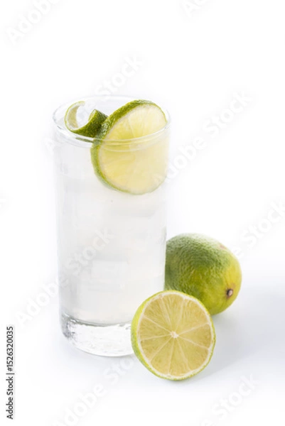 Fototapeta Gin Fizz cocktail with lime isolated on white background