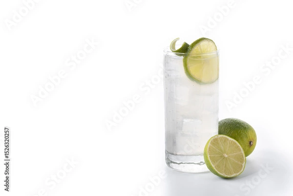 Fototapeta Gin Fizz cocktail with lime isolated on white background. Copy space