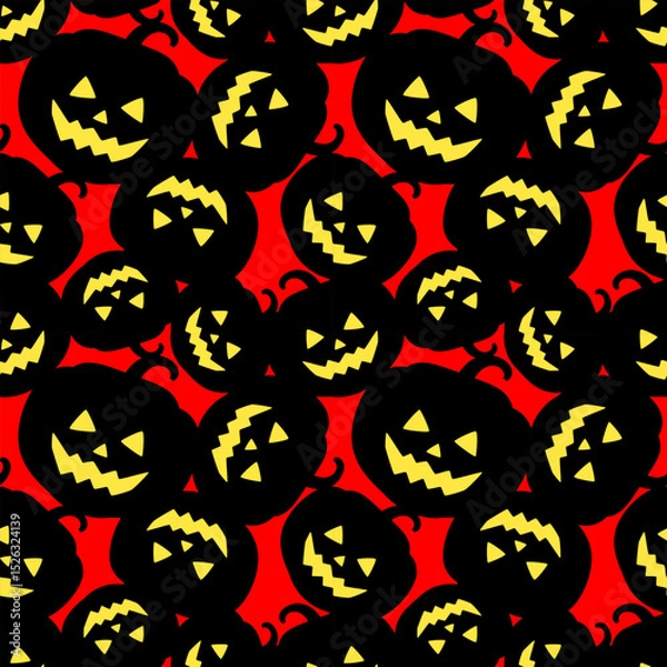 Fototapeta Black silhouettes of pumpkins on a bright red background. Seamless Halloween pattern, print, vector illustration