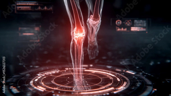 Fototapeta Futuristic Knee Joint Scan with Pain Highlight