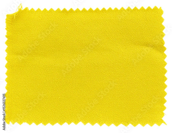 Fototapeta A bright yellow fabric swatch with a zigzag cut edge, displaying a textured weave pattern and a slightly frayed corner.