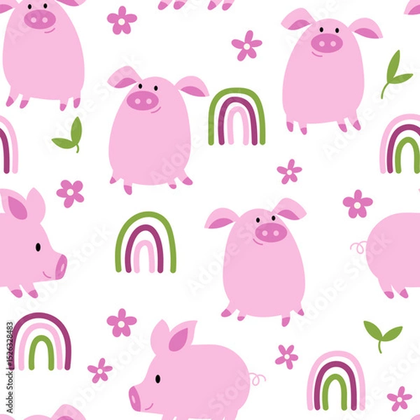 Obraz Pigs and rainbows seamless pattern