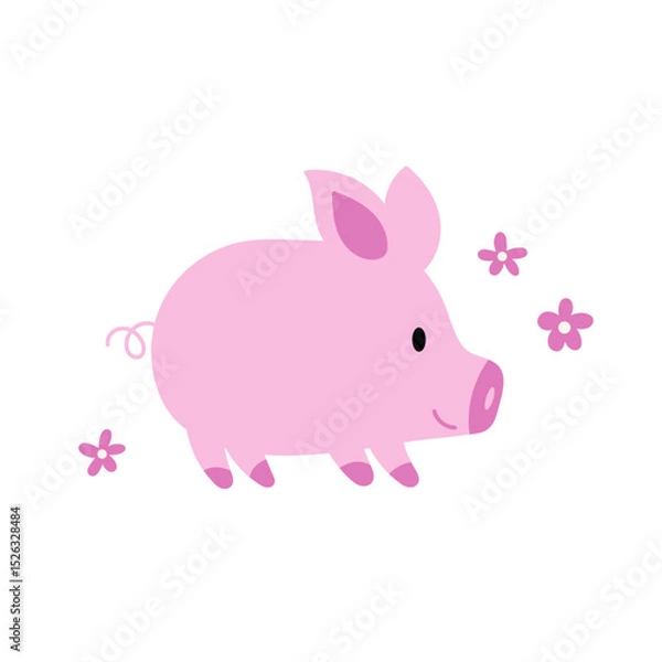 Obraz Cute pink pig vector illustration