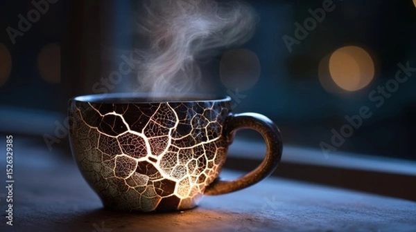 Obraz A coffee mug cracked but still steaming, symbolizing warmth despite damage.