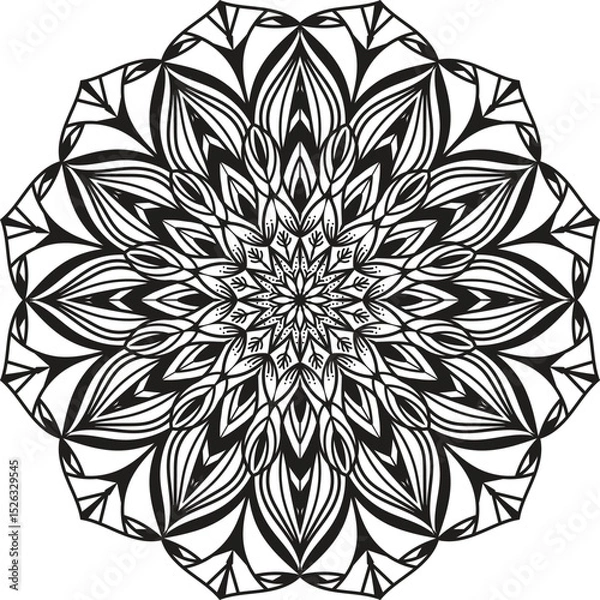 Fototapeta Intricate Black and White Mandala Design with Floral Motifs