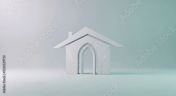 Obraz Minimalist White House Icon Architectural 3D Model Rendering
