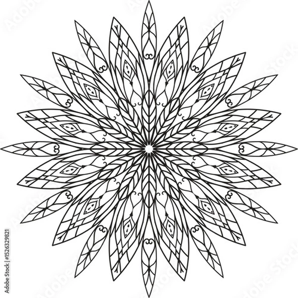 Fototapeta Intricate Black and White Mandala Design with Floral Motifs