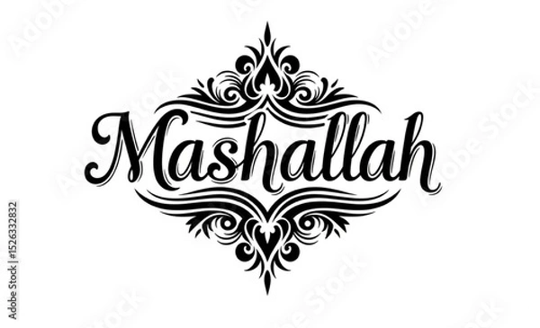 Fototapeta Mashallah Text with Decorative Flourishes | Islamic Expression of Awe and Appreciation for Greeting Cards, Social Media Graphics and Religious Celebrations