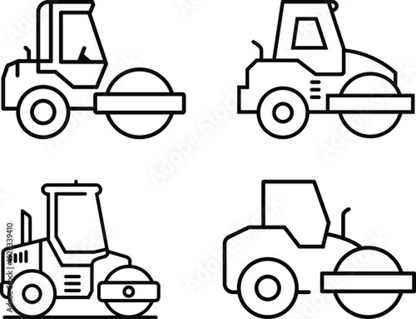 Fototapeta Minimalist Vector Illustration of Four Construction Rollers in Grid Layout