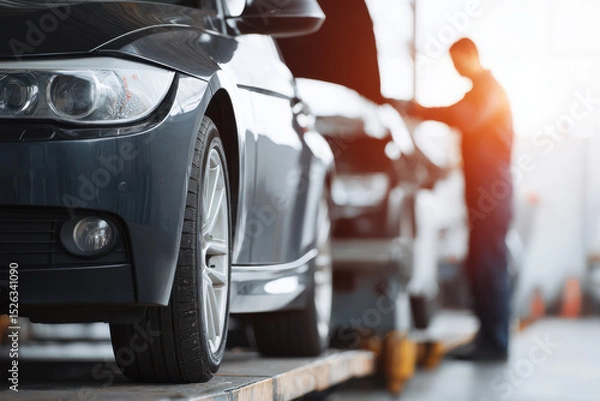 Fototapeta clean and organized auto service workshop highlighting importance of regular maintenance for safety