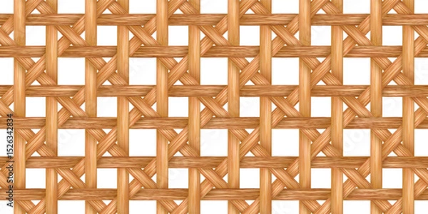Fototapeta Brown rattan basket or furniture seamless bg. Fabric weave pattern with texture. Handicraft raffia lattice. Textile mesh. Ethnic handmade decor. Vector illustration with gradient mesh