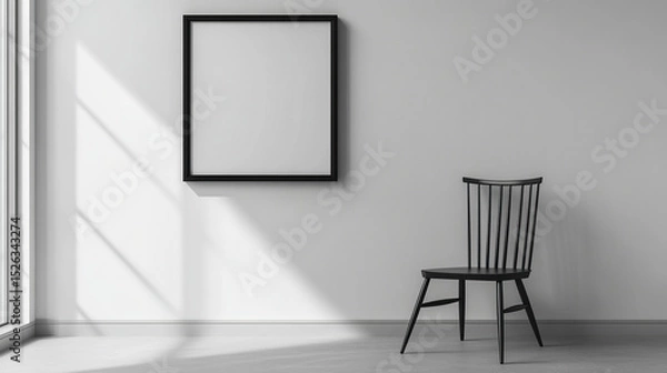 Fototapeta Minimalist interior with blank frame and chair, creating serene atmosphere