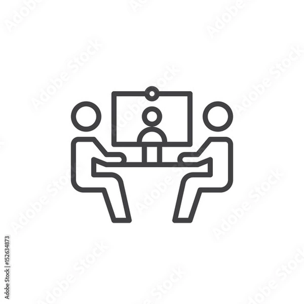 Fototapeta Video conference line icon, outline vector sign, linear style pictogram isolated on white. Symbol, logo illustration. Editable stroke. Pixel perfect