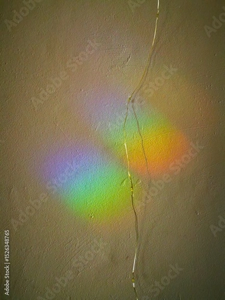 Obraz Rainbow spectrum refraction on the wall texture with  LED strip with flashlights