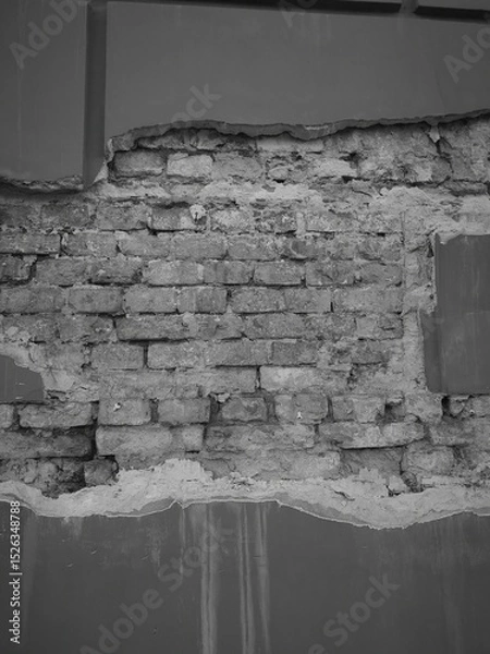 Obraz Black and White Photo of the Old Brick Wall With Decay Background 